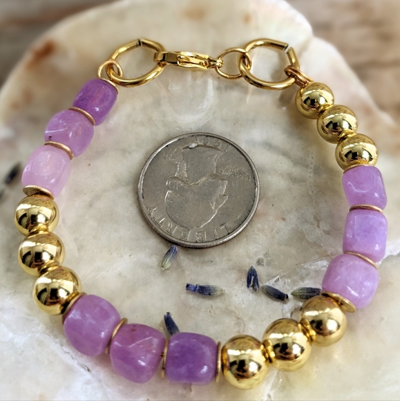 Natural Purple Morganite And Gold Ball Bead Bracelet - Picture 6 of 6